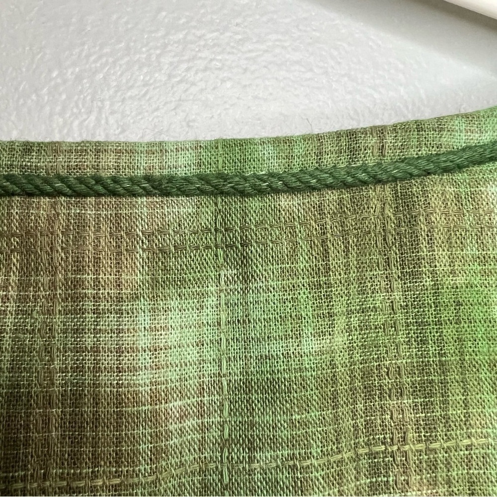 On You | Linen Tiered Tie Dye Mini Dress Babydoll Cuff Sleeve Bamboo Green Sz L - Picture 12 of 15